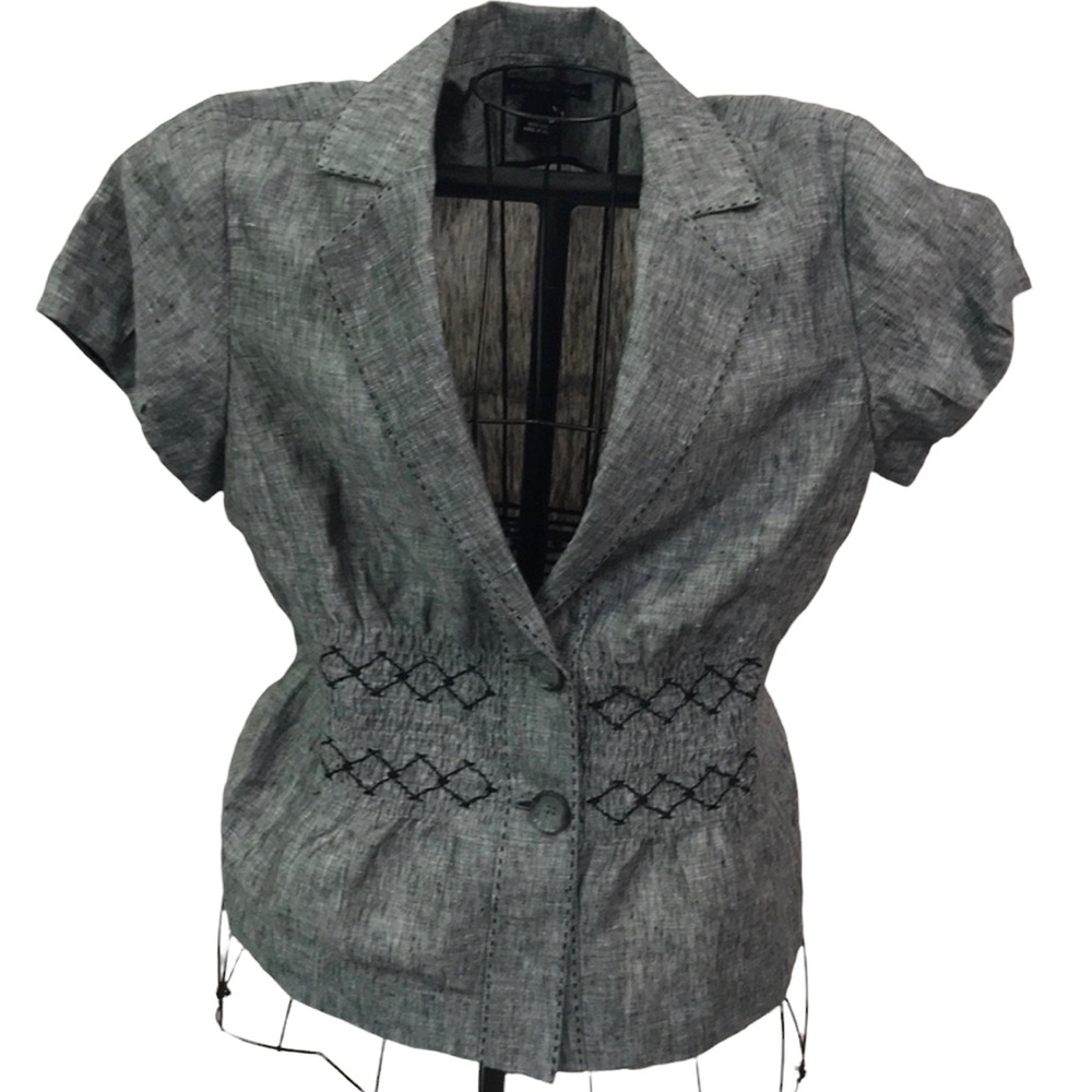 Madison Studio Linen Black Stitching Accent Blouse